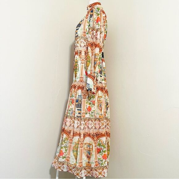 Dalia Macphee NWT Multi Maxi Dress Ancient Grecian Urns Roman Majestic Floral LG - Picture 3 of 16